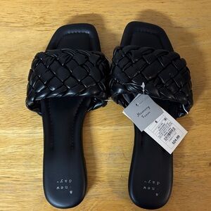 A New Day Black Woven Slide Sandals Size 8